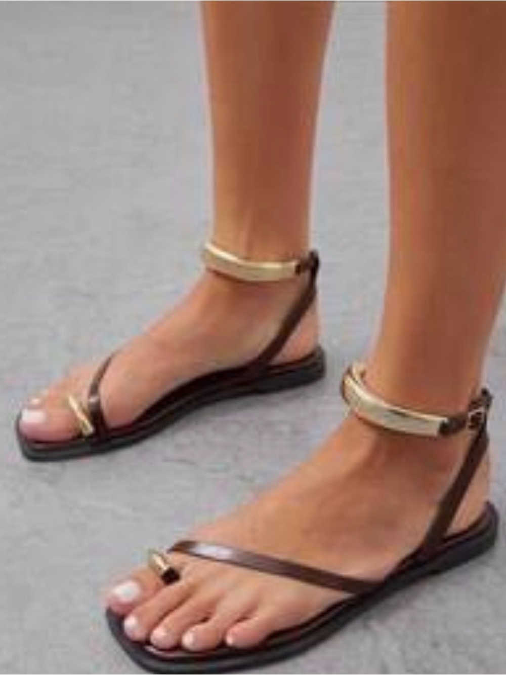 SHEIN Brown Sandals with Gold Accent Ankle Strap